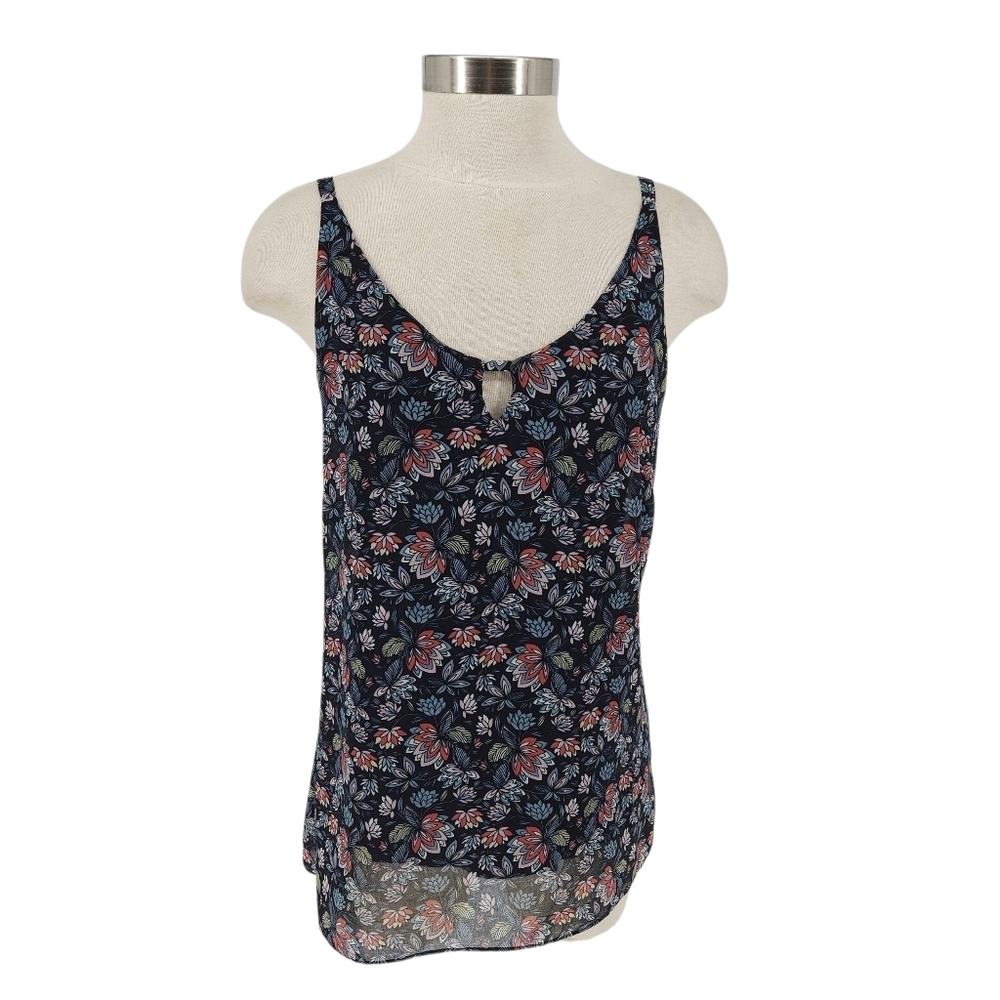 CAbi 5224 Flirt Cami Tank Top Black Floral Sleeveless Keyhole Neck Shirt Small